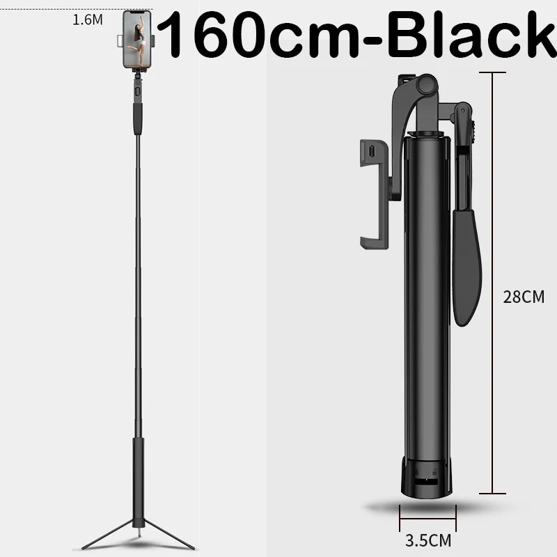 160cm-black Ручной карданный стабилизатор видео селфи палка Штатив для iPhone 11 huawei Bluetooth селфи палка заполняющий светильник для samsung Xiaomi - Цвет: 160cm-black