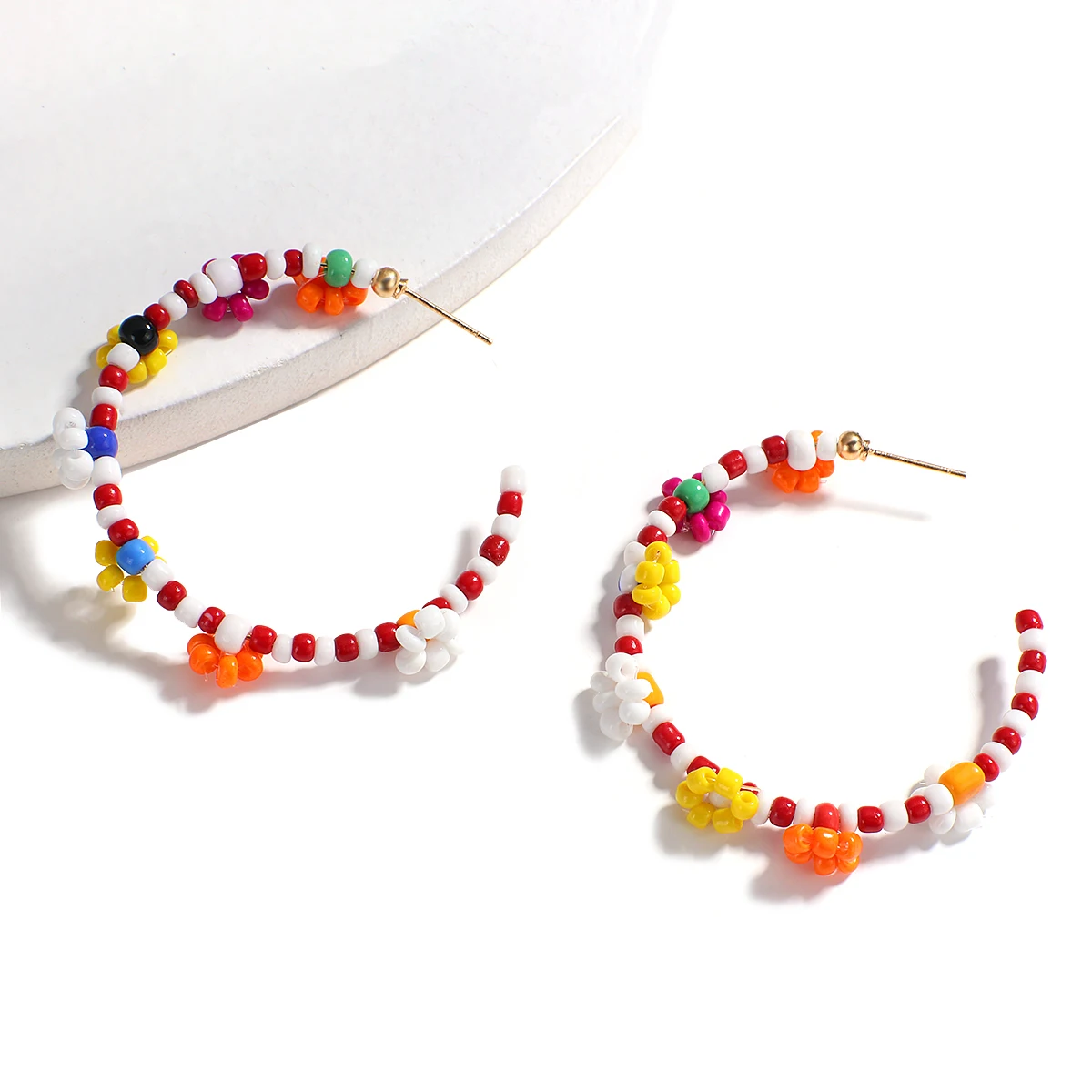 

AENSOA Bohemia Beaded Floral Hoop Earrings for Women 2021 Trendy Cute Colorful Geometric Handmade Big Earrings Gifts Jewelry