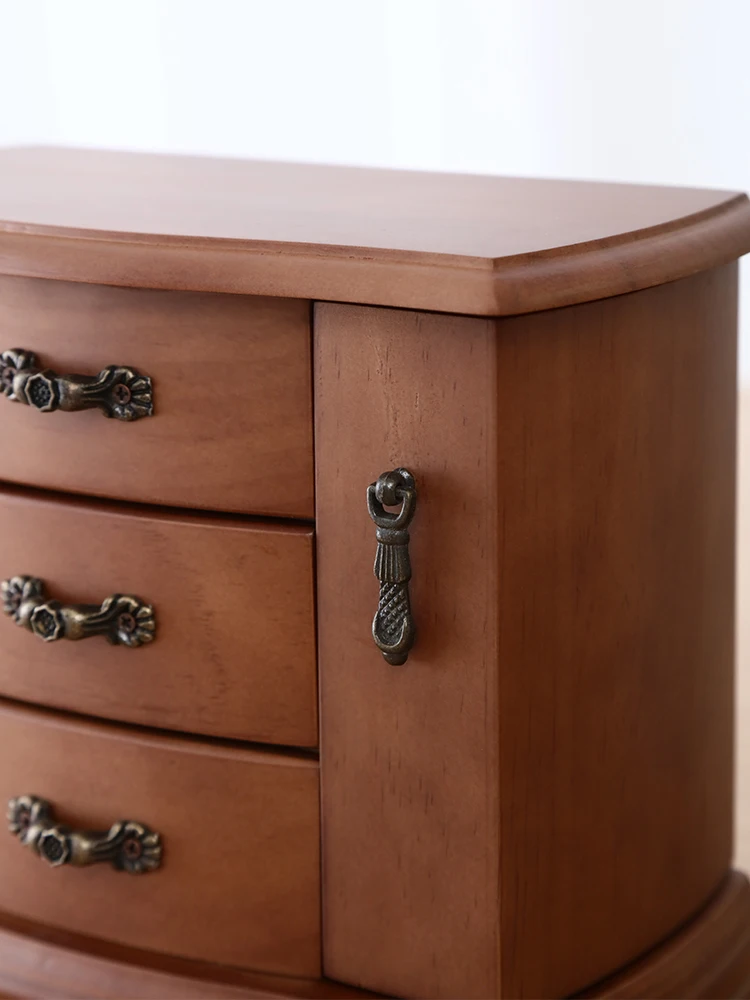 Solid Wood Earrings Jewelry Box Storage Necklace Display Stand Net Red Multi-layer Ring Collection Small Exquisite