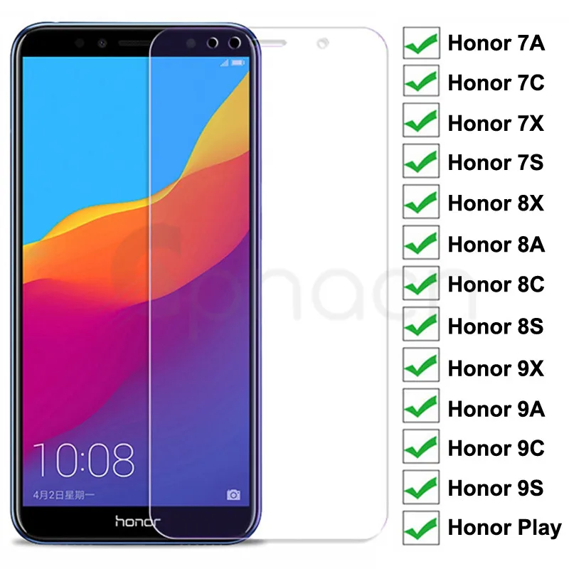 9H полное покрытие Защитное стекло для Huawei Honor 8X 8A 8C 8S закаленное 7A 7C 7X 7S 9X 9A 9C 9S Play