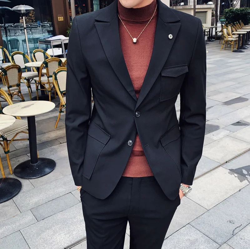 2020 костюмы по индивидуальному заказу мужской облегающий пиджак серого и черного