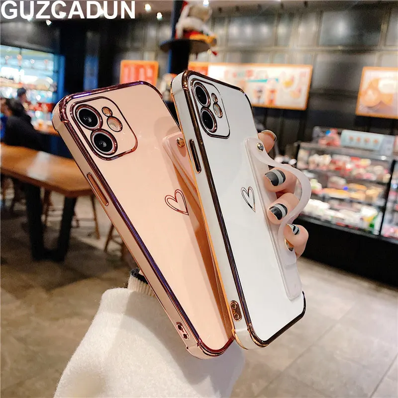Чехол для телефона с подставкой с рисунком сердца для 12 mini 11Pro, противоударный X XR XS Max 7 8Plus SE2, мягкий силиконовый чехол