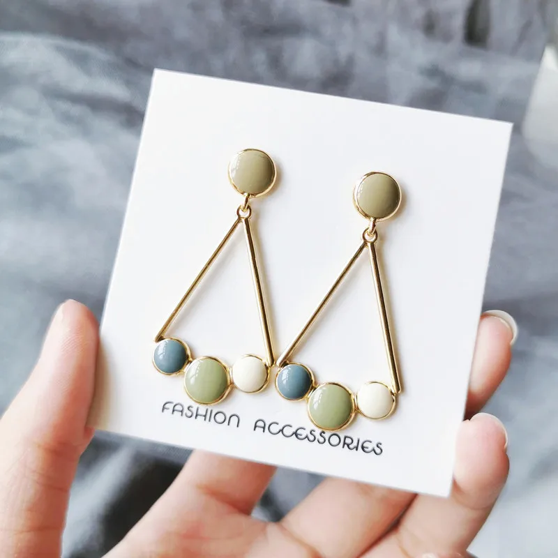 

Fashion female temperament long earrings geometry color circle triangle earrings personality joker earrings for women jewelry