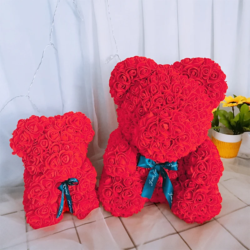 

25cm Red Rose Teddy Bear Valentines Day Gift Rose Flower Artificial Flower Decoration Girls Birthday Christmas Valentines Gift