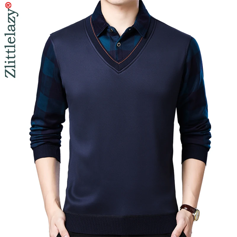 2021 Повседневная рубашка поло из двух частей мужская Джерси Клетчатая Мужская