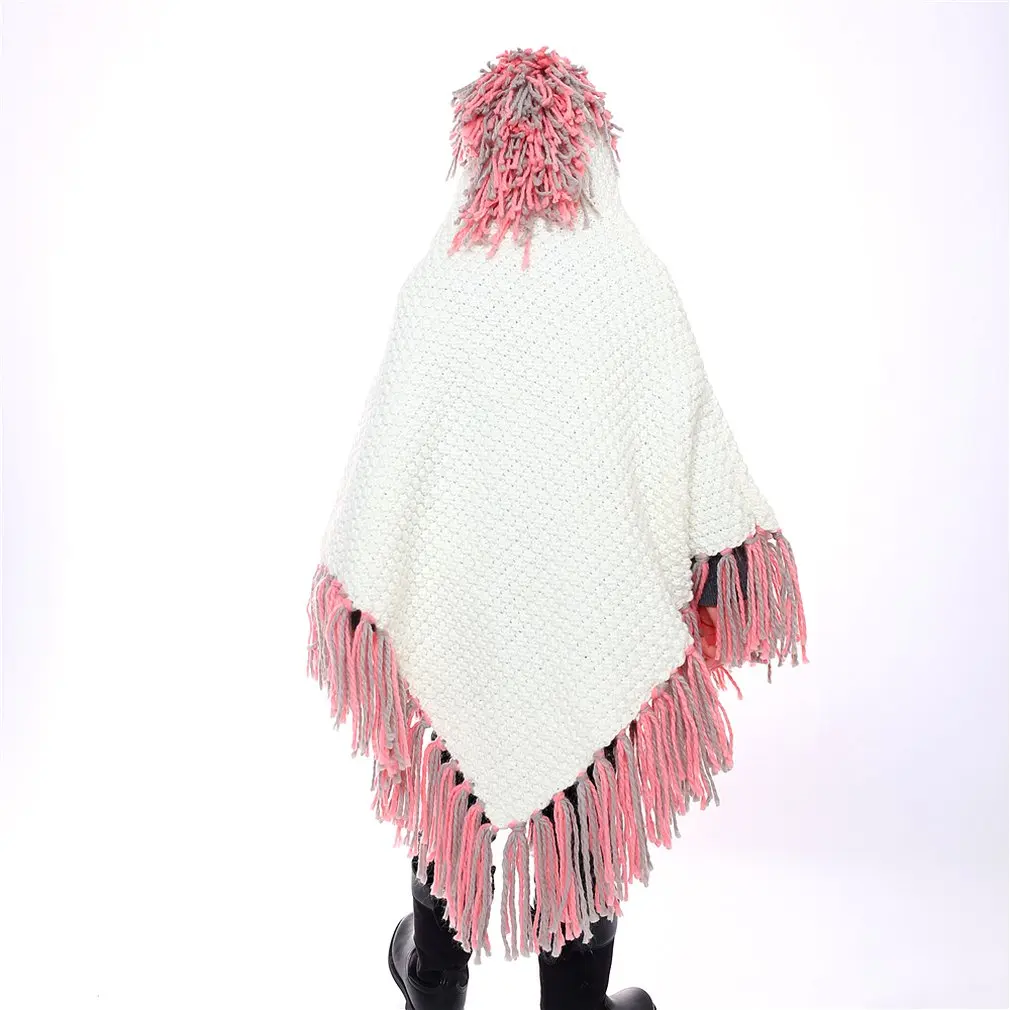 Зимняя детская теплая вязаная шаль с милым рисунком один уголок плащ капюшоном