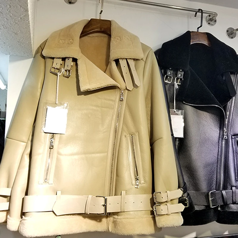 Винтажная женская меховая кожаная куртка и пальто Толстая теплая Автомобильная