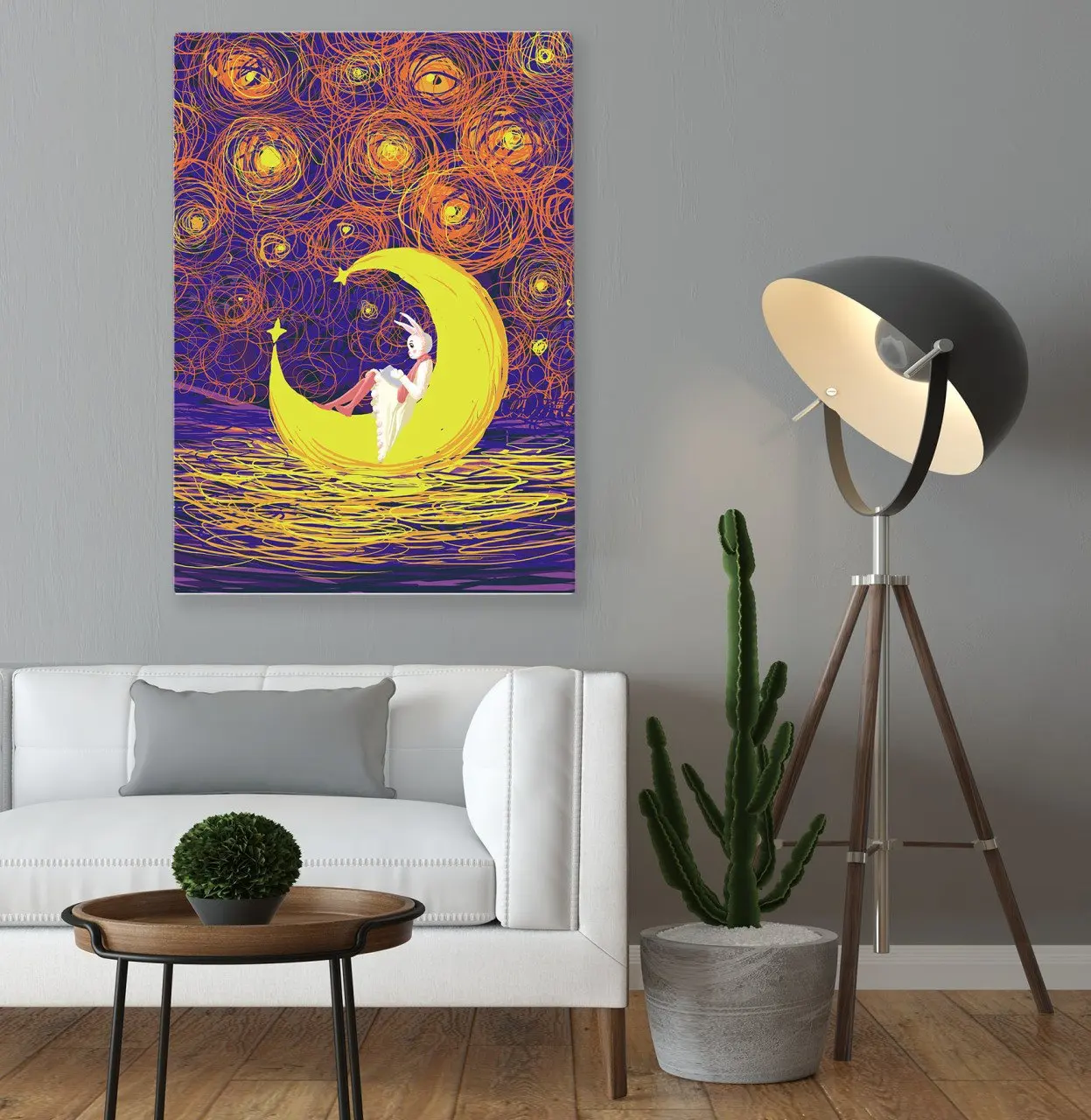 

BK дом Кролик Девочка и луна фантастический холст стол 70x100 см современный удобный надежный Декор подарок качество простой дизайн