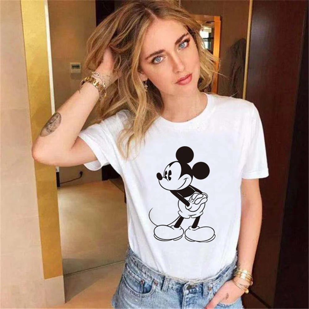 

Harajuku Wind Hollowed Out Mickey Mouse Pattern Women T-shirts Black White Female Tshirts Summer Fashion Girls Clothes Transport