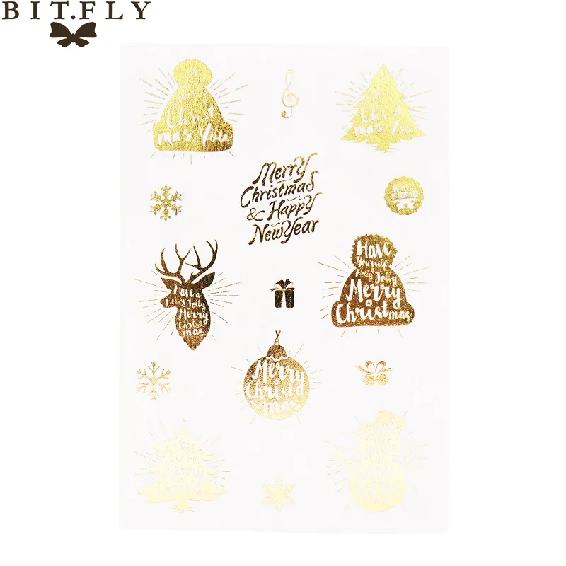 F BITFLY Merry Christmas снеговик, Рождественская елка, Лось альбом для стикеров, Подарочная коробка, украшение, бронзовая этикетка, новогодние украшения - Цвет: F