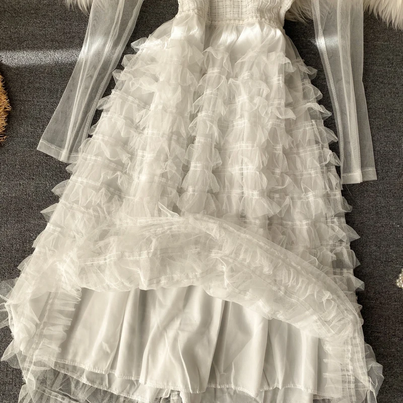 Женское кружевное Сетчатое длинное платье для выпускного вечера газовое