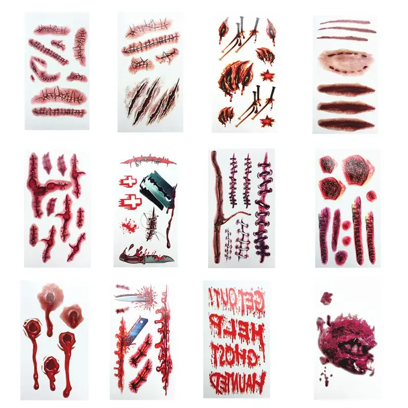 10 листов Хэллоуин водонепроницаемый временные татуировки стикеры ужас