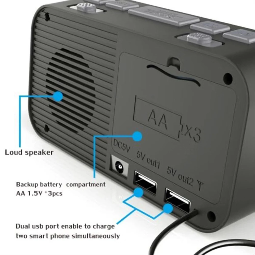 Цифровой будильник DAB & FM радио двойной USB порт для зарядки ЖК дисплей подсветка