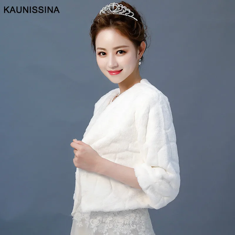 KAUNISSINA женское белое зимнее теплое свадебное болеро из искусственного меха