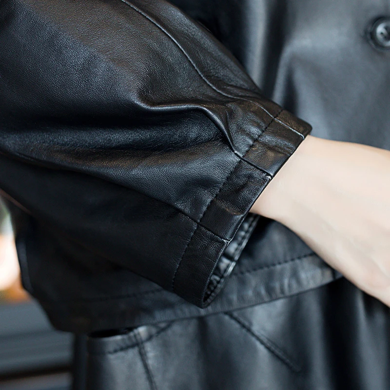 

Short Women 2021 New Loose Fit Batwing Sleeve Coat Gothic Streetwear Cardigan Outwear Ladies Sheepskin Genuine Leather Jacket