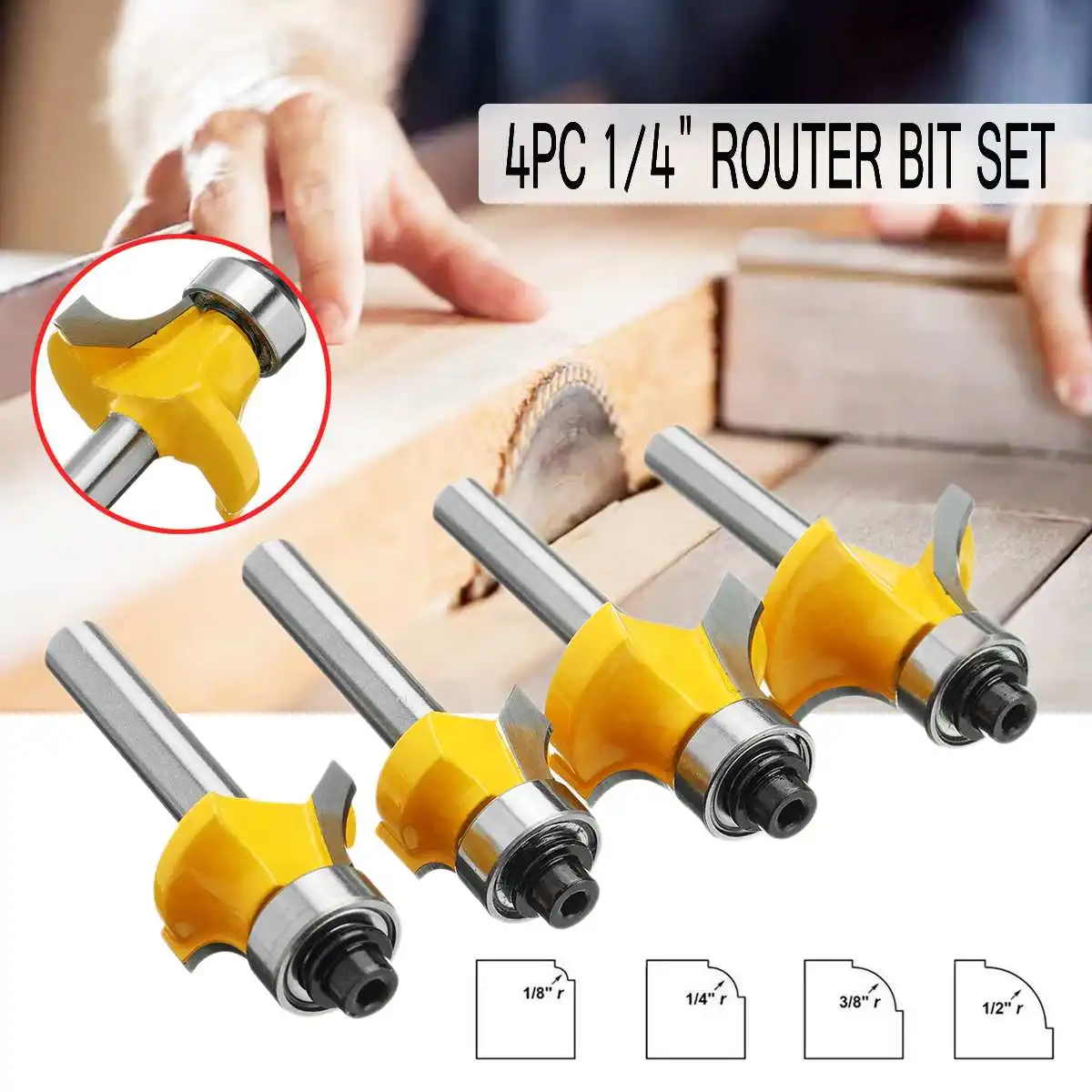 

4pcs/set Woodworking Milling Cutters 1/4'' Shank Carbide Router Bit For Wood Cutter Engraving Cutting Tools
