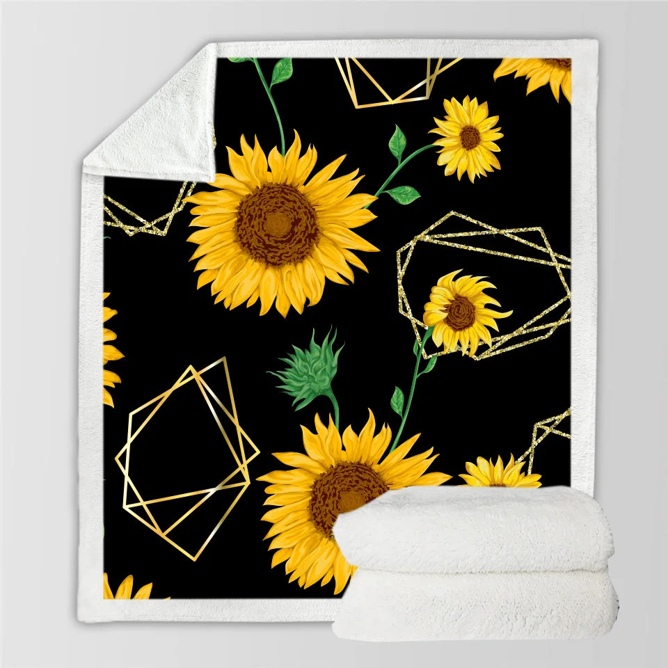 

Flower Sunflower Funny Character Blanket 3D Print Sherpa Blanket on Bed Home Textiles Dreamlike Style 17