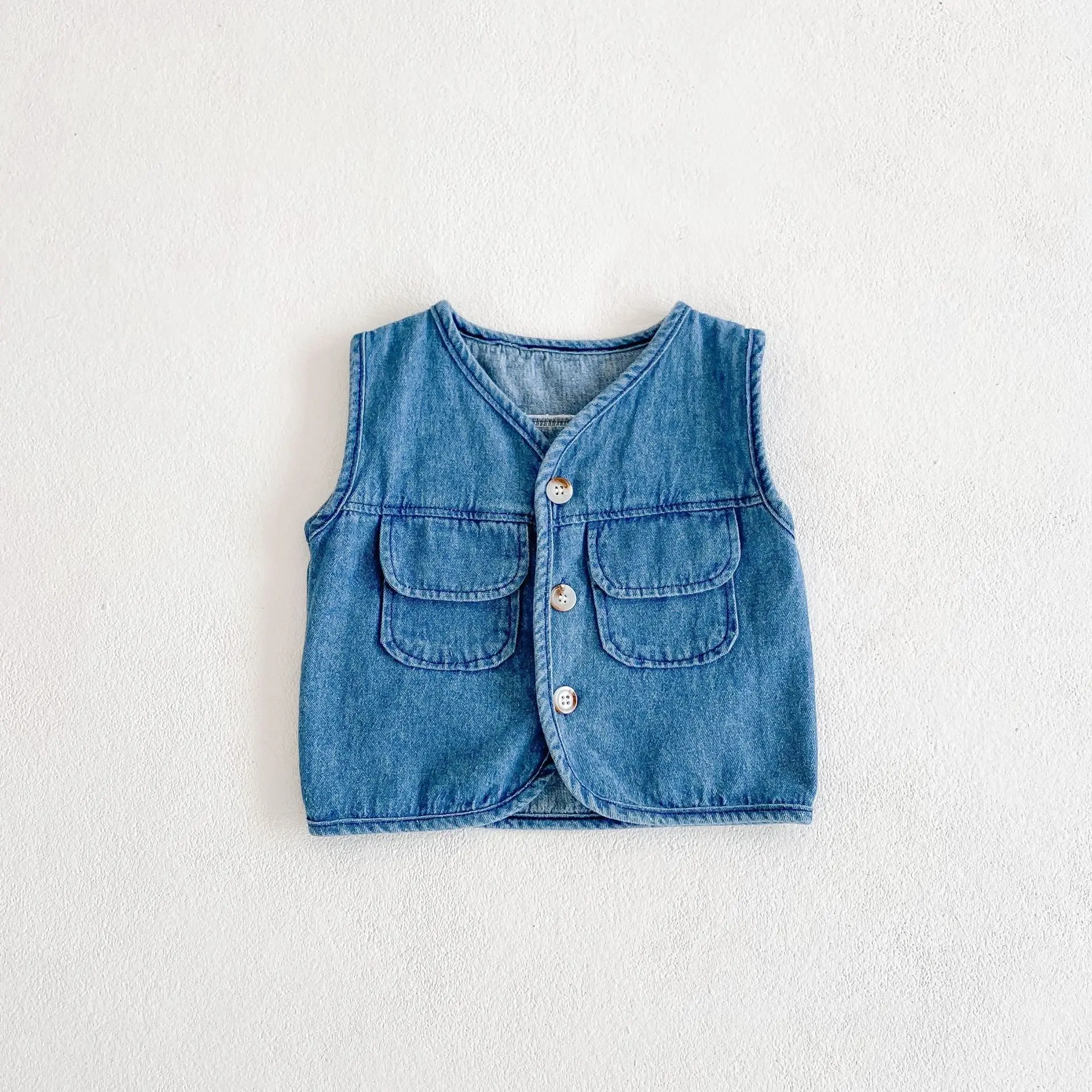 

WLG Baby Boy Girl Fall Vest Toddler Clothes Spring Denim Blue V-neck Solid Vests Boys Girls Casual All Match Outerwear