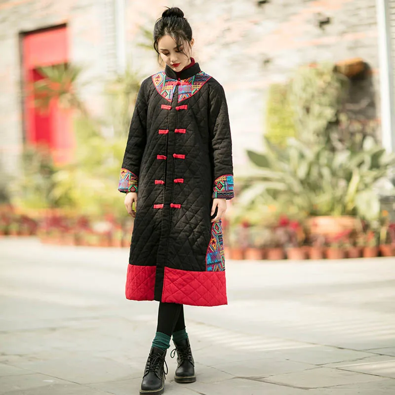 Зимняя женская хлопковая одежда в национальном стиле с капюшоном большие
