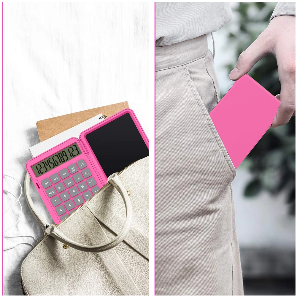 

Writing Tablet Foldable Calculator & 6 Inch LCD Writing Tablet Digital Drawing Pad 12 Digits Display with Stylus Pen Erase