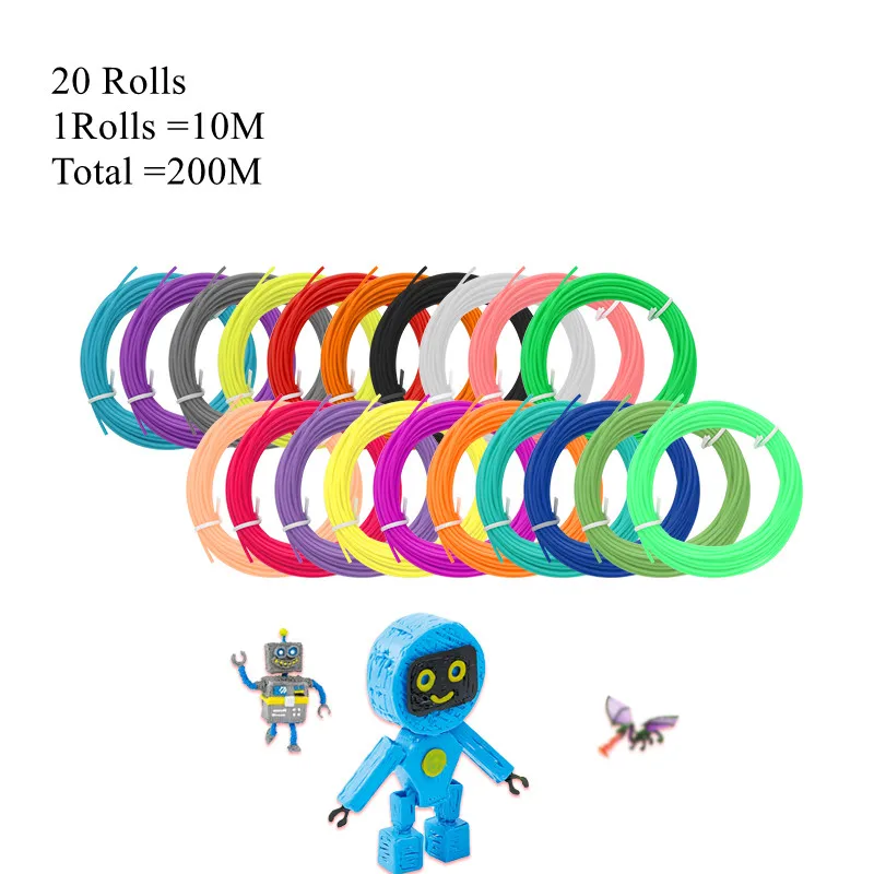 

20 рулонов/набор 10 м PLA нити Пластик для 3D ручка печати нити 3D расходных материалов для печати развивающие игрушки, подарки для детей, игрушки ...