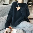 Женская одежда 2020 осень зима норковый кашемировый свободный свитер с длинным рукавом О-образным вырезом пуловеры толстые трикотажные пуловеры женские топы