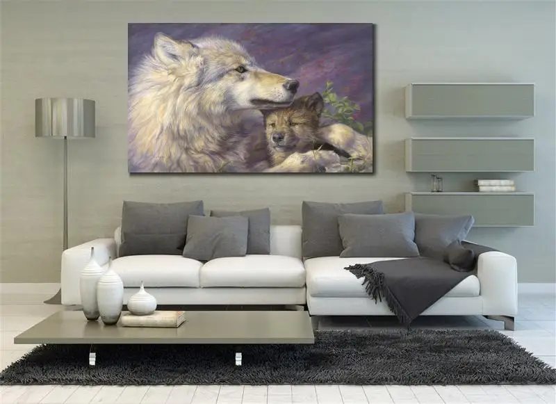 Ручная роспись волка картина маслом матери любовь холст искусство картины