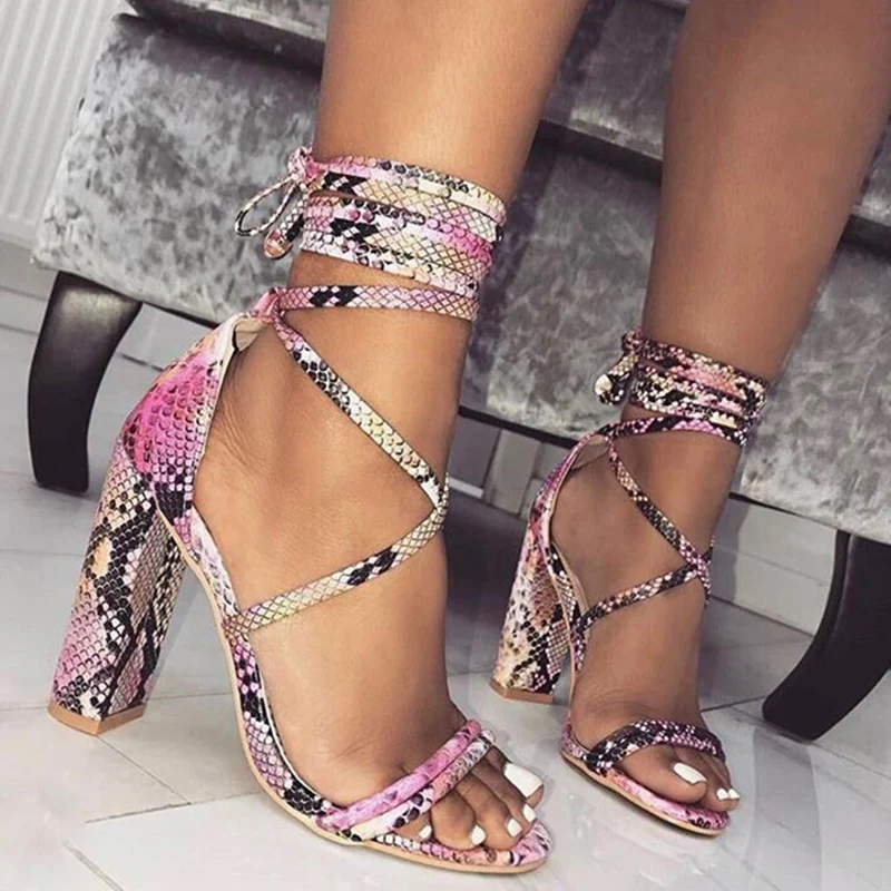 Женские летние сандалии из змеиной кожи на высоком каблуке 10 5 см Качественные