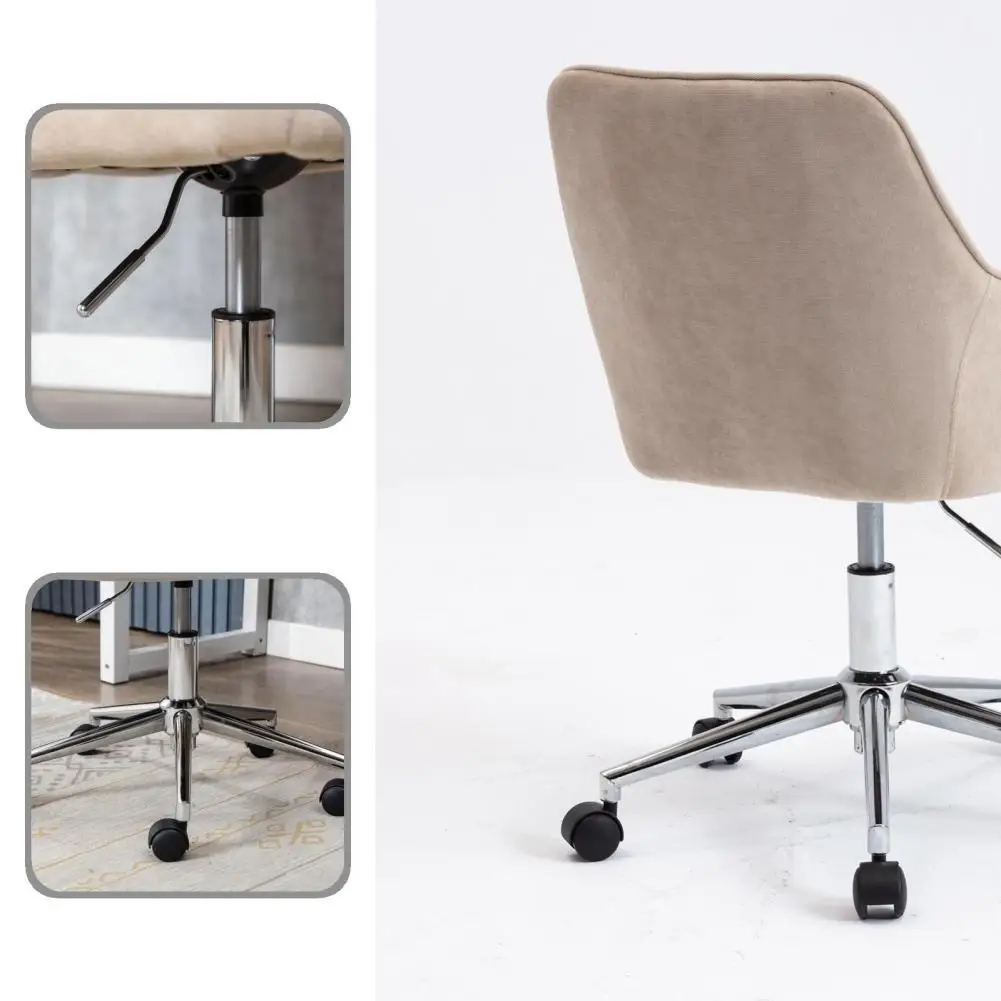 

Современный бархатный вращающийся стул бежевого цвета с вращением на 360 градусов, удобный вращающийся офисный стул с мягкой обивкой для гос...