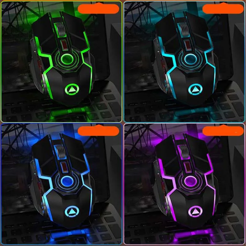 

2.4GHz Wireless Mouse Gamer Rechargeable Gaming 7 Keys 1600 DPI RGB Backlit Mice for Computer PC