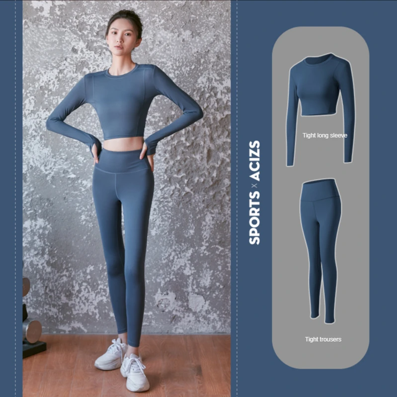 

Women's Traceless Fitness Suit Long Sleeve Shirt Gymnastics Suit Sports Elastic Running Leggings High Waist Training Yoga Pants