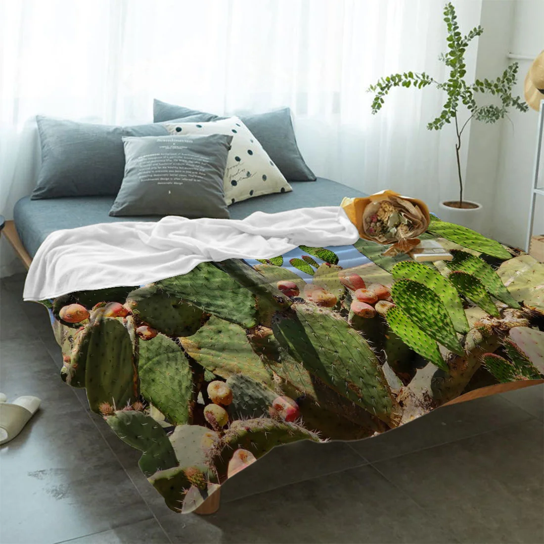 Утолщенное фланелевое одеяло с изображением кактуса и растений домашний