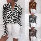 Шифоновая Блузка с длинным рукавом, Привлекательная блузка с леопардовым принтом, Женская Офисная рубашка с отложным воротником, туника, повседневные свободные топы, большие размеры