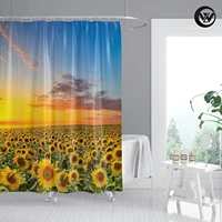 waterproof sunflower garden scenery shower curatin liner polyester flower eco friendly bathroom curtain home decor
