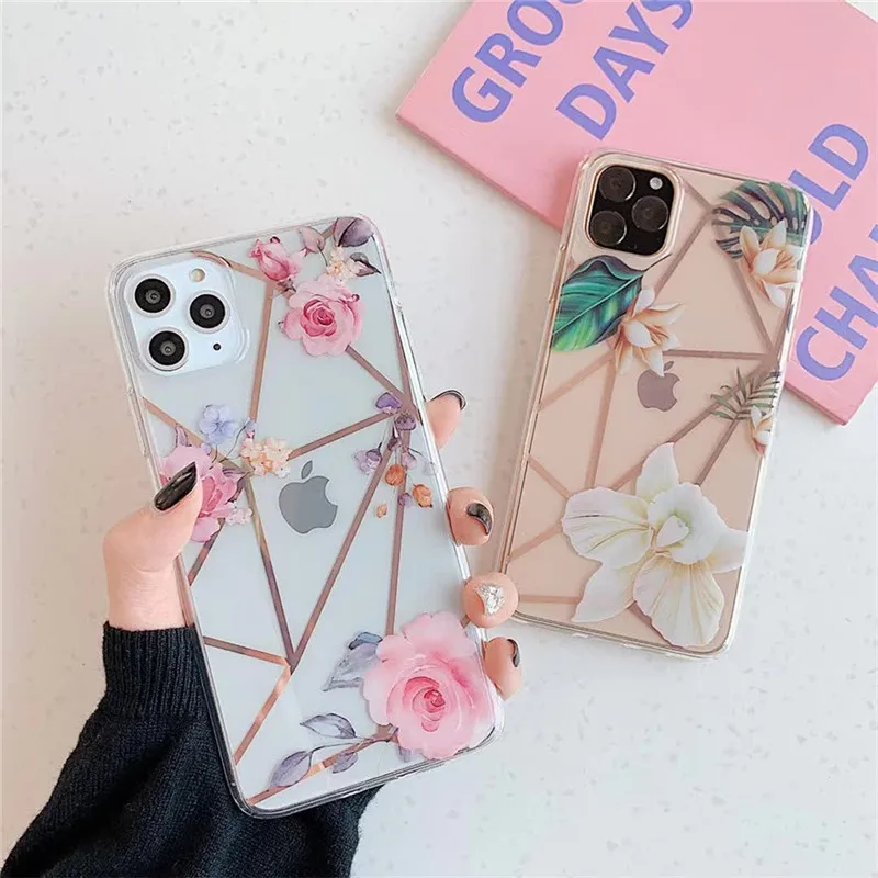 KJOEW Transparent Electroplated Phone Cases For iPhone 11 Pro Max XR XS 6 6S 7 8 Plus X Flower Rose Soft TPU Back Cover Capa |