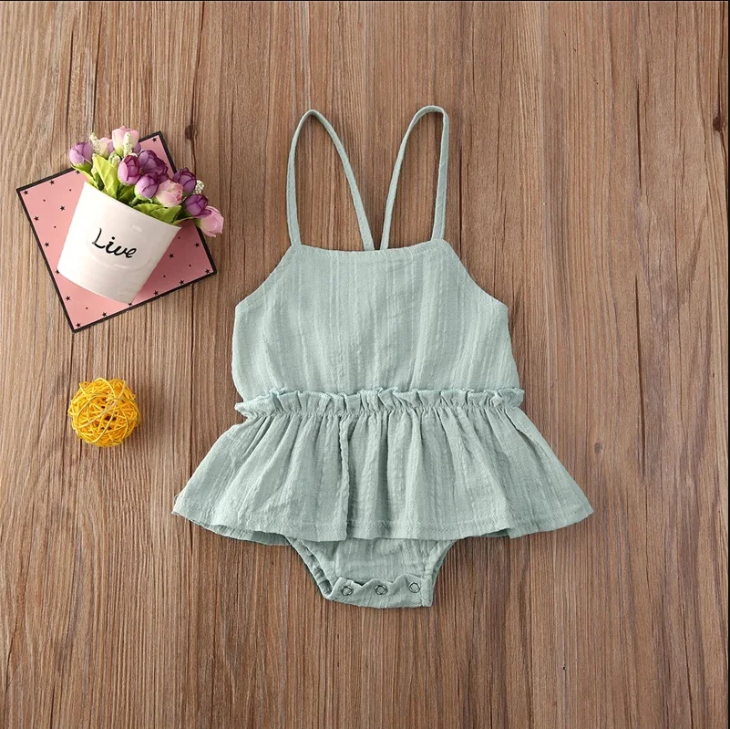 

0-24M Best seller Fashion Newborn Infant Baby Girl Clothes Sleeveless Romper Jumpsuit Dress Cotton Linen Sleeveless OutfitSummer