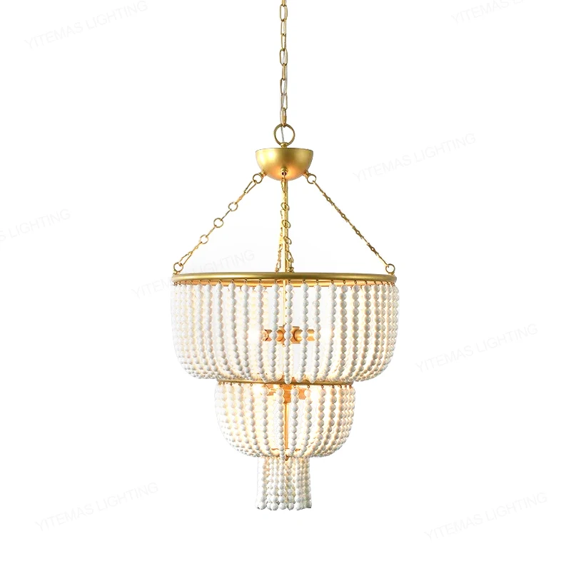 Винтажная белая люстра для спальни лампа с бахромой и деревянными бусинами кухни