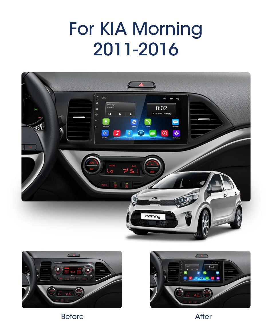 Android 8,1 2G+ 32G " 2Din автомобильный Радио Мультимедиа Видео плеер для 2011- KIA PICANTO Morning gps навигация головное устройство RDS DSP