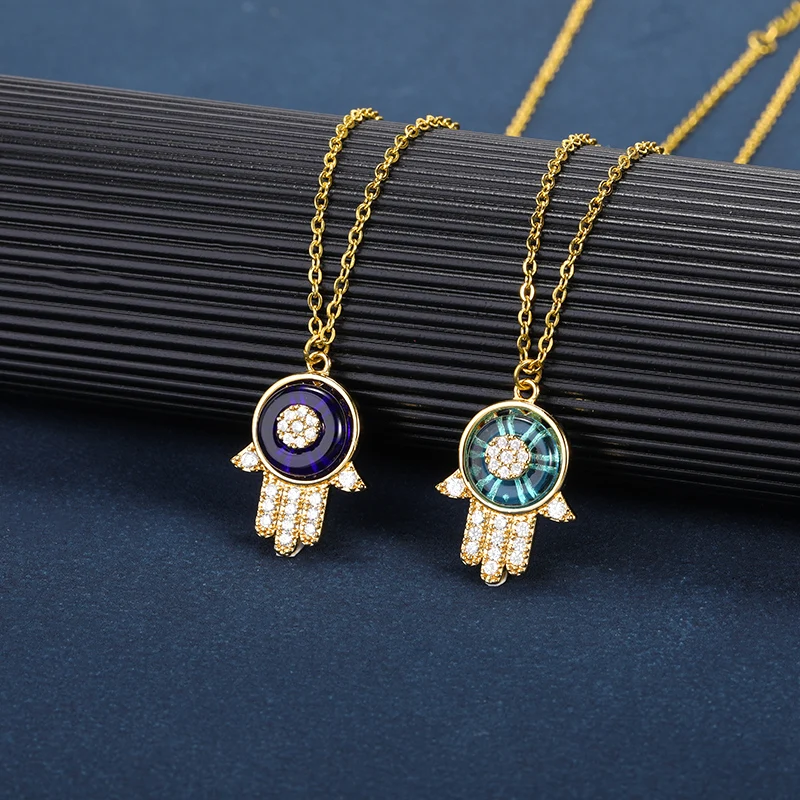 

Zircon Devil Lucky Eye Necklace Colorful Fatima Hand Pendant Necklace Party Birthday Jewelry Gift Dropshipping