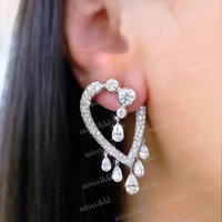 high quality new luxury women clear crystal dangle earrings shiny cubic zircon drop earring for bridal wedding party accessories