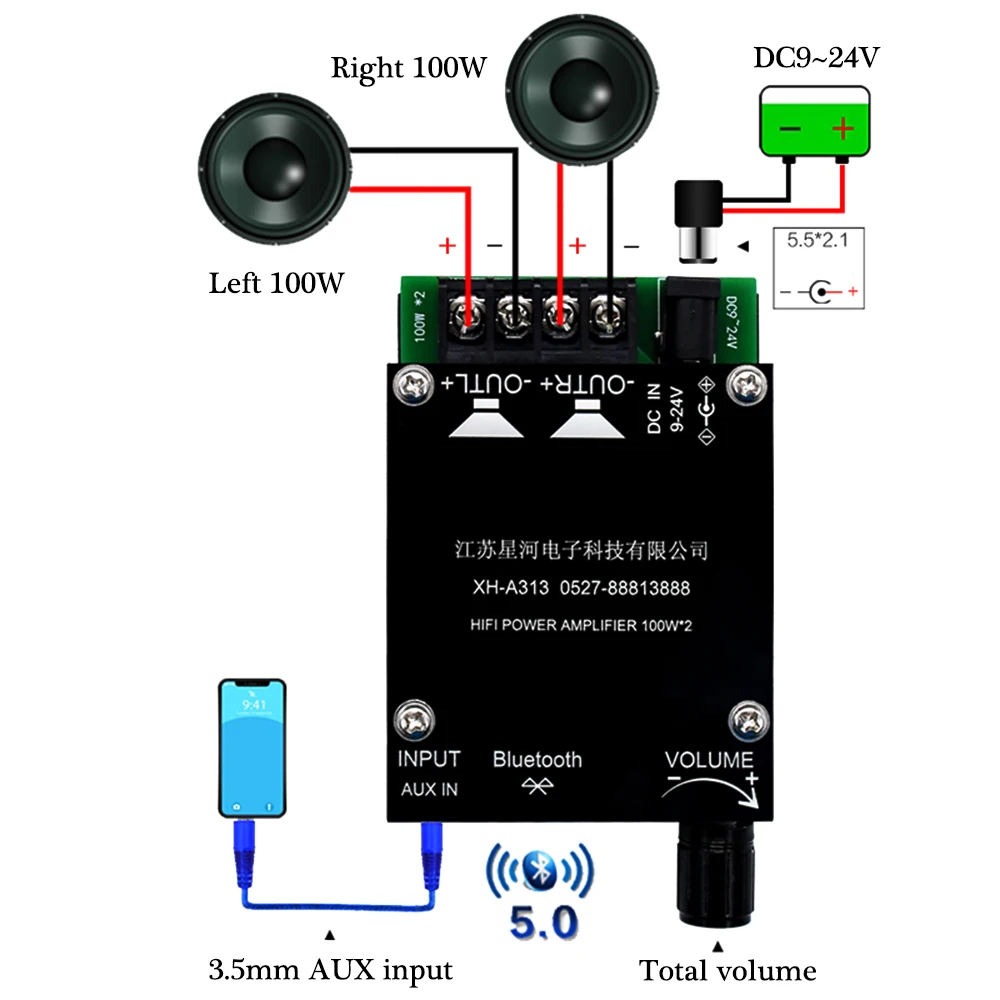 XH A313 HIFI беспроводной Bluetooth 5 0 цифровой усилитель мощности плата TPA3116D2 100WX2 стерео