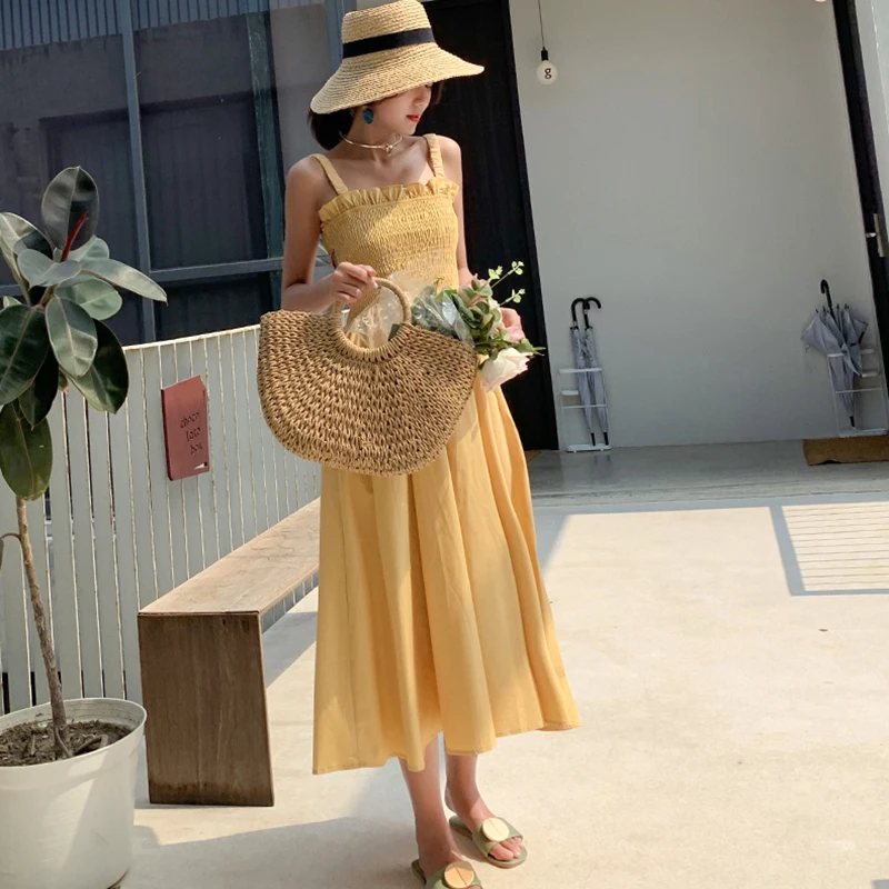 Женский винтажный сарафан на бретельках черное Повседневное платье для отпуска