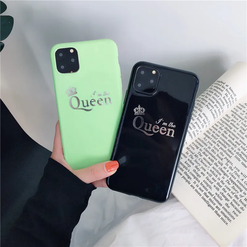 Пара Глянцевая любовь сердце корона мягкий чехол для iPhone 11 Pro XR XS MAX X 7 8 6 6s Plus