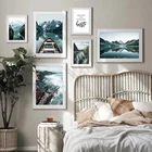 Картина с природным пейзажем, Декор для дома, настенная живопись на холсте, синяя гора рисунок озера и принт для декора гостиной