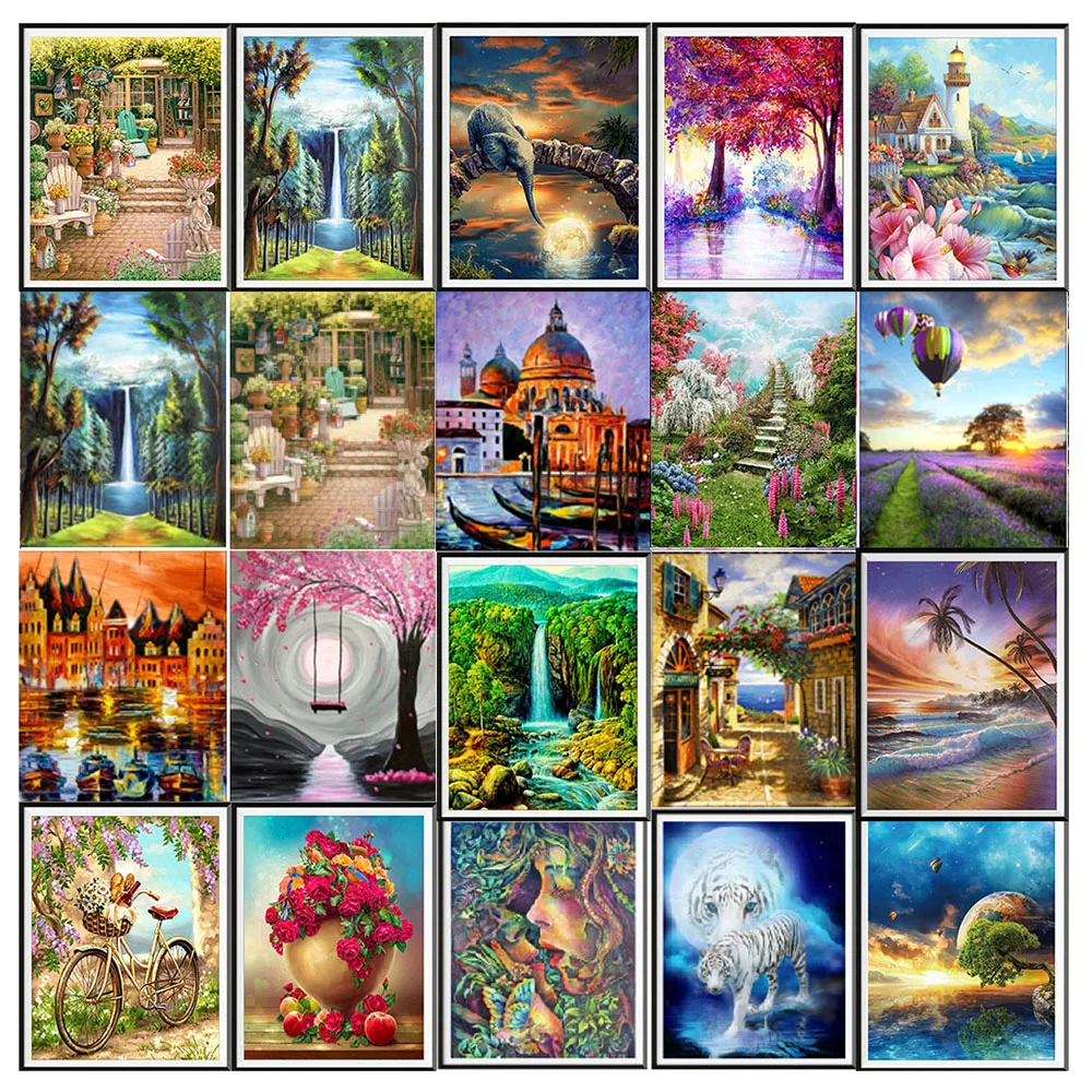 

Landscape 5D diamond painting full diamond rural woods beach flowers round diamond mosaic pattern home decoration DIY handmade