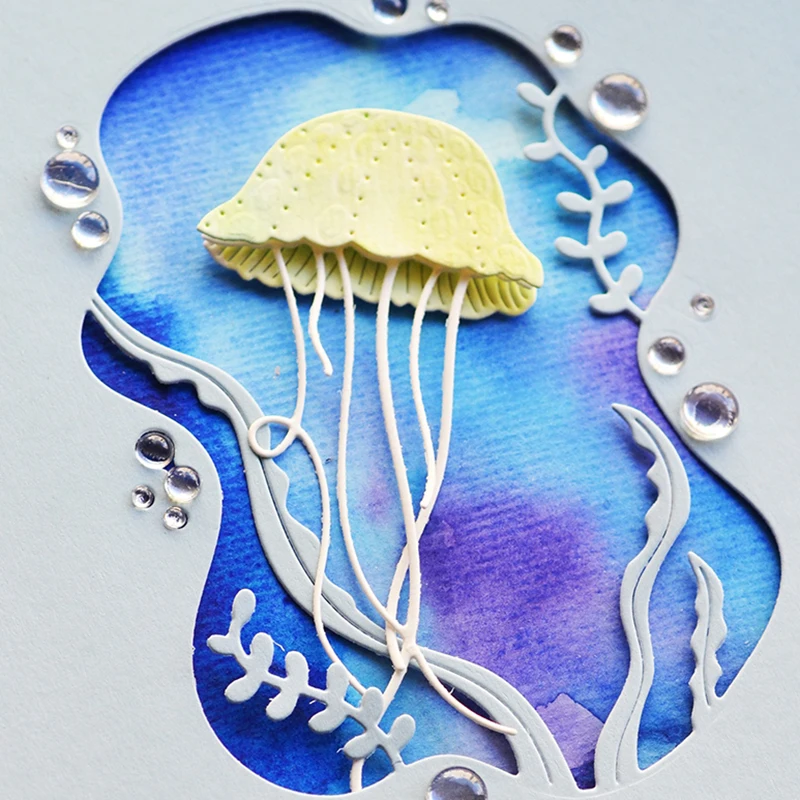 Океанские животные, декорация из желе с медузами 2021 года, карточка, резак из металла для самостоятельного изготовления фотоальбома и скрапбукинга без прозрачных печатей.