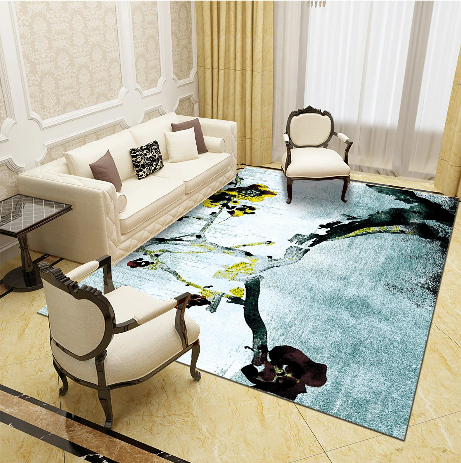 

New Chinese living room full of floor mat bedroom bathroom thick non-slip foot pad classical printed home carpet custom
