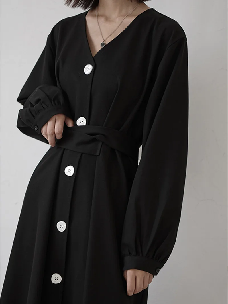 Длинное платье с V-образным вырезом Женская осенне-зимняя одежда винтажные