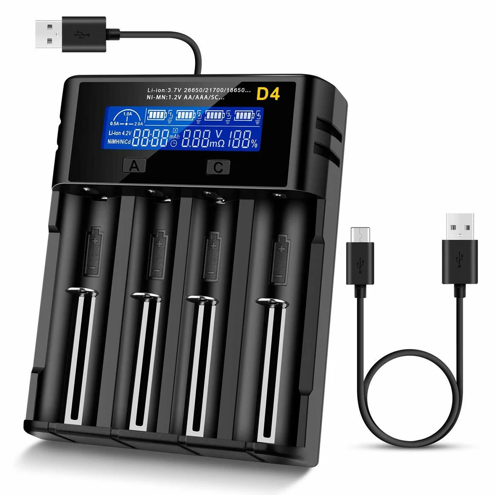 Умное зарядное устройство USB с ЖК дисплеем для 18650 21700 26650 литиевых AA AAA Nimh