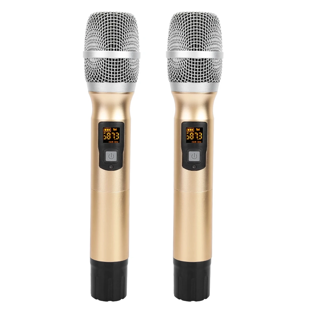 

2Pcs 25 Channels Golden Metal Handheld Wireless Microphone with Mini Receiver Portable Audio Video Consumer Electronics